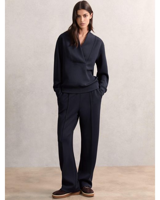 Reiss Blue Jemma Premium Interlock Wide-Leg Joggers