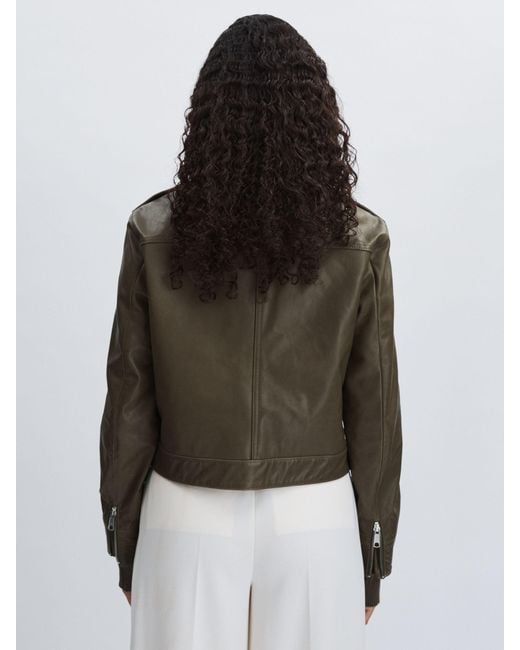 PAIGE Brown Leather Cropped Bomber Jacket