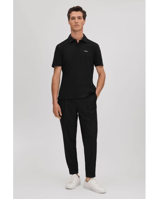 Reiss Owens - Black Slim Fit Cotton Polo Shirt for men