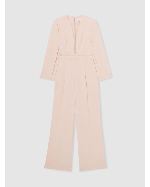 Reiss Natural Plunge-Neck Split-Sleeve Jumpsuit
