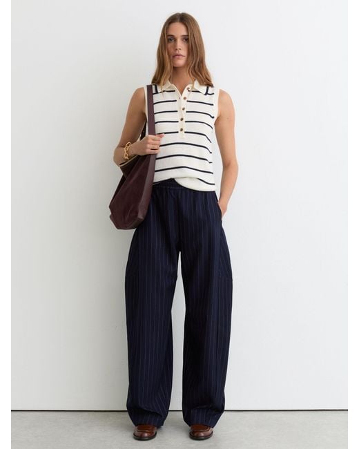 Reiss Blue Sarah - Ivory/navy Wool-cashmere Stripe Polo Vest, S (us 4-6)