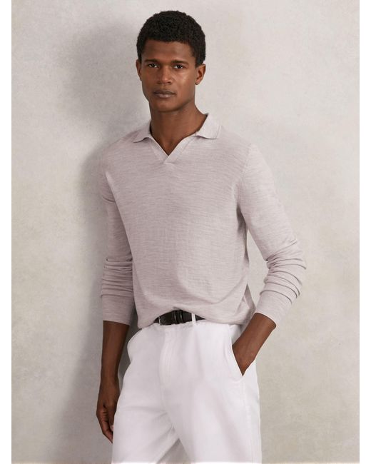 Reiss Natural Merino Wool Open-Collar Polo Shirt for men