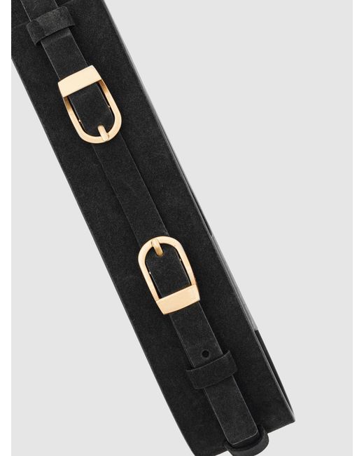 Reiss White Suede Double-Buckle Corset Waist Belt