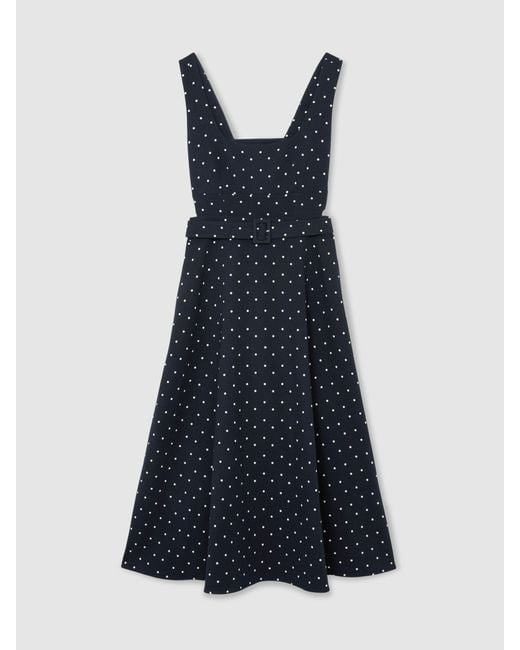 Reiss Blue Polka Dot-Print Belted Midi Dress