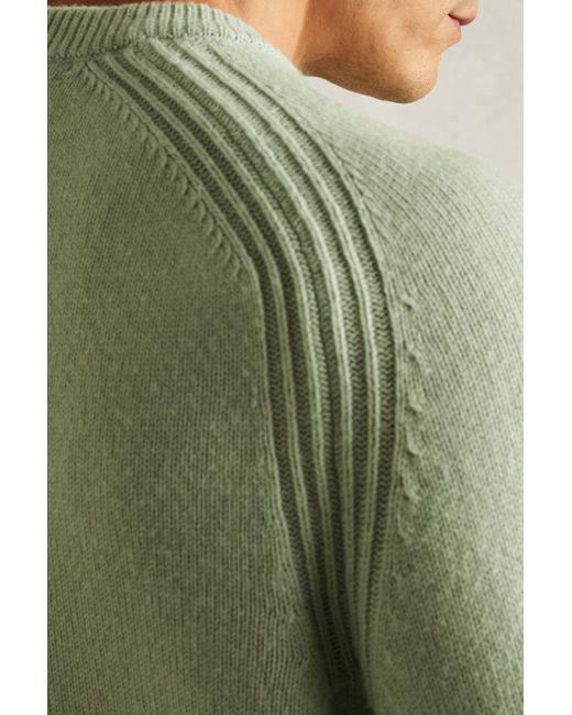 Reiss Green Sage Wool-Blend Raglan-Sleeve Jumper for men