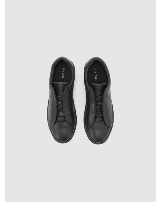 Reiss Jenson - All Black Leather Hidden-lace Trainers, Us 9 (uk 8) for men