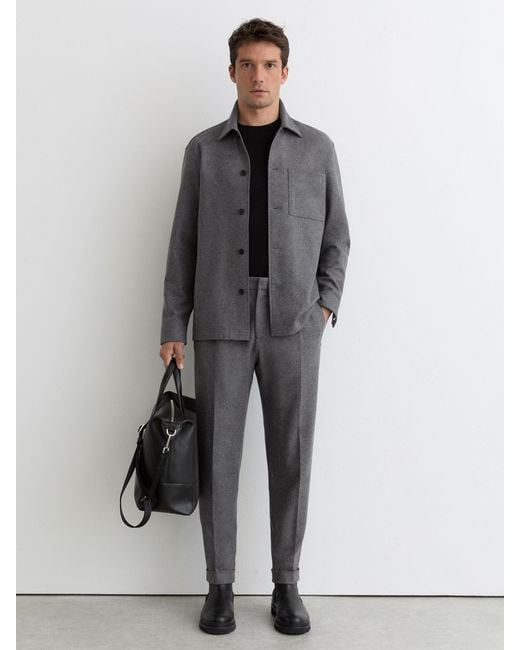Reiss Gray Cooper - Soft Grey Wool-blend Tapered Cuffed Trousers, 38 for men