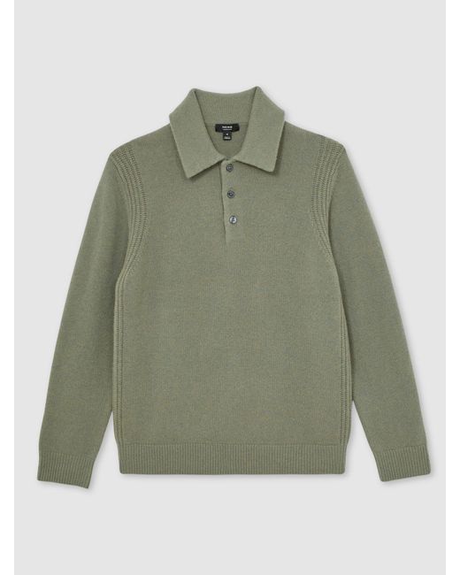 Reiss Green Wool-Blend Polo Jumper With Cashmere for men