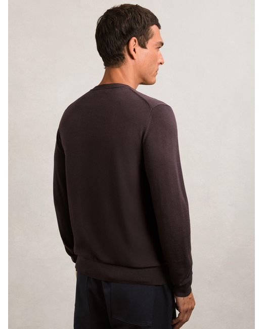 Reiss Brown Wessex Dark Bordeaux Merino Wool Crew Neck Jumper for men
