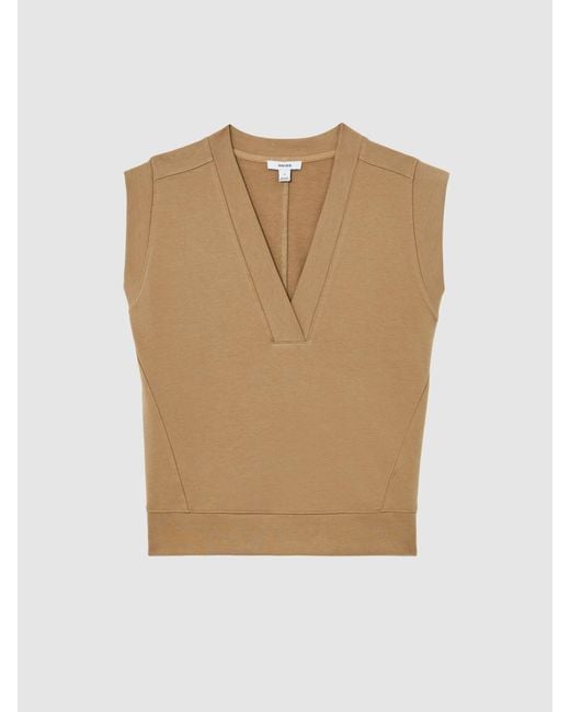 Reiss Natural Cotton-Blend Sleeveless V-Neck Sweat Top