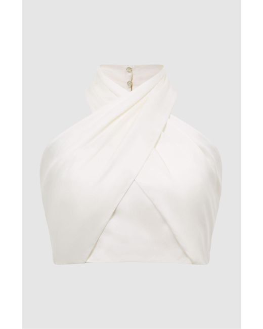 Reiss Ruby - White Cropped Halter Occasion Top, 4