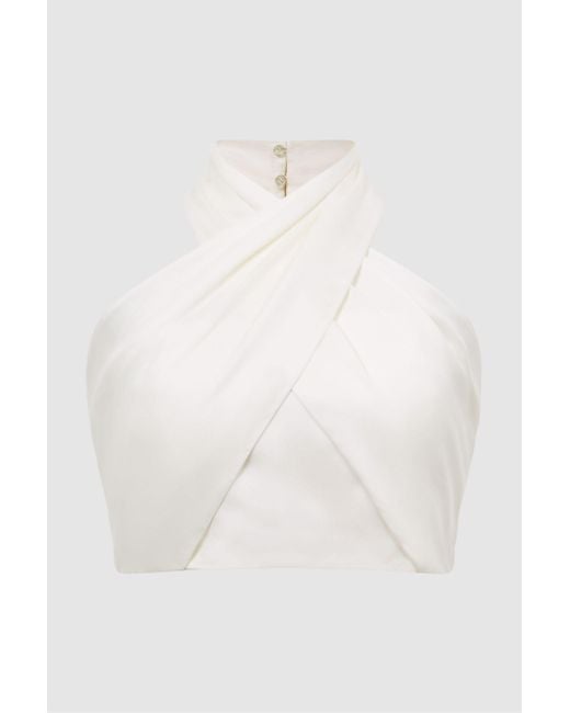 Reiss Ruby - White Cropped Halter Occasion Top, Us 4