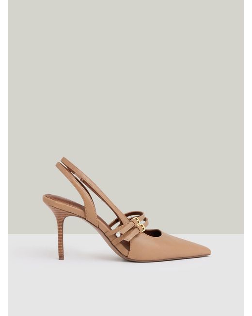 Reiss Natural Beatrice - Neutral Leather Buckle-strap Court Shoes, Us 6 (uk 4)