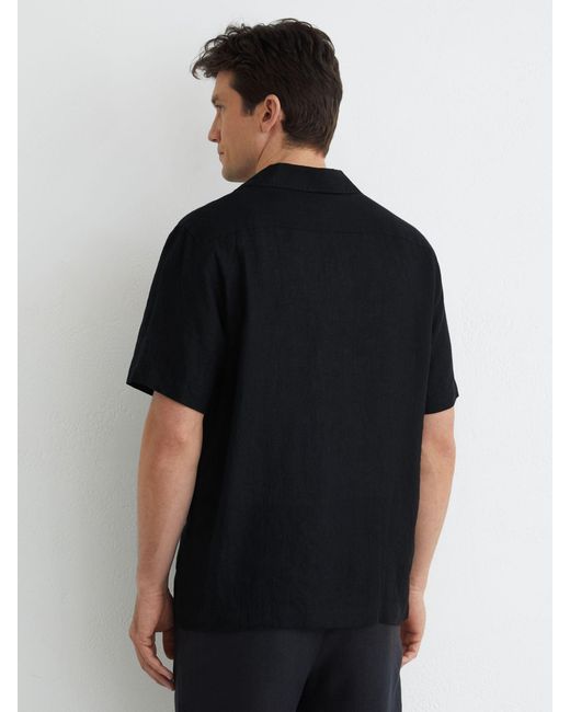 Reiss Black Relaxed Linen Cuban Collar Shirt for men