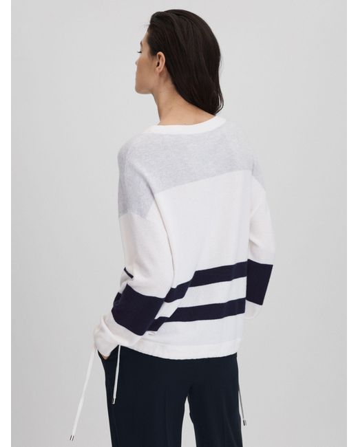 Reiss White Wool Blend Striped Crew Neck Jumper
