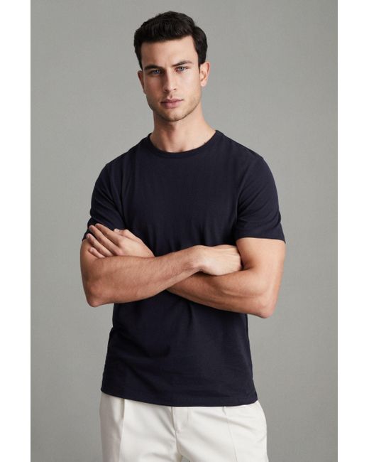 Reiss Gray Melrose - Navy Cotton Crew Neck T-shirt, Xxl for men