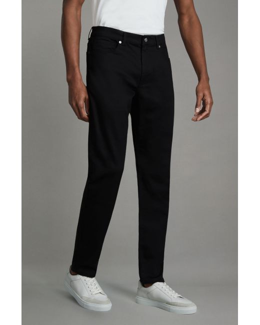 Reiss Rufus - Black Tapered Slim Fit Jersey Jeans for men