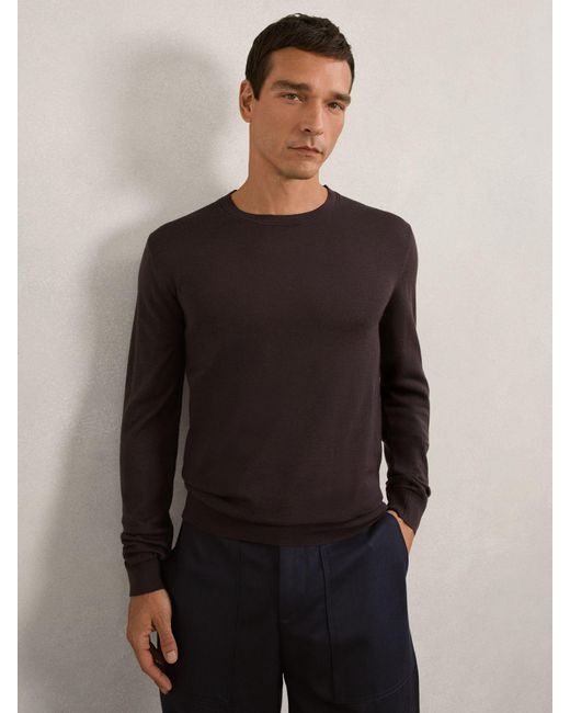 Reiss Brown Wessex Dark Bordeaux Merino Wool Crew Neck Jumper for men