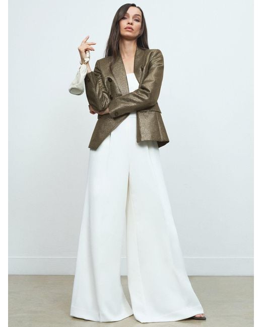 Reiss Green Sienna Double-Breasted Metallic Suit Blazer With Cotton