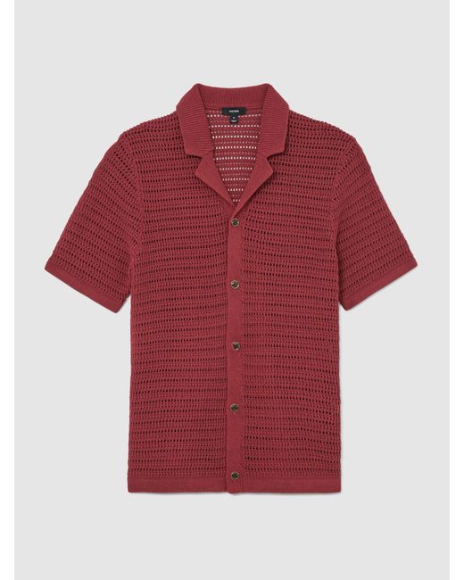 Reiss Red Buzzard Open-Knit Button-Through Shirt for men