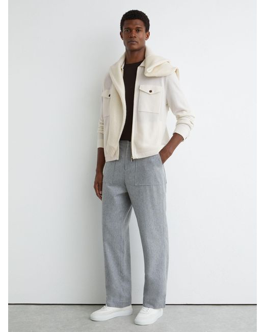Reiss Natural Wool Knitted Zip-Through Overshirt for men