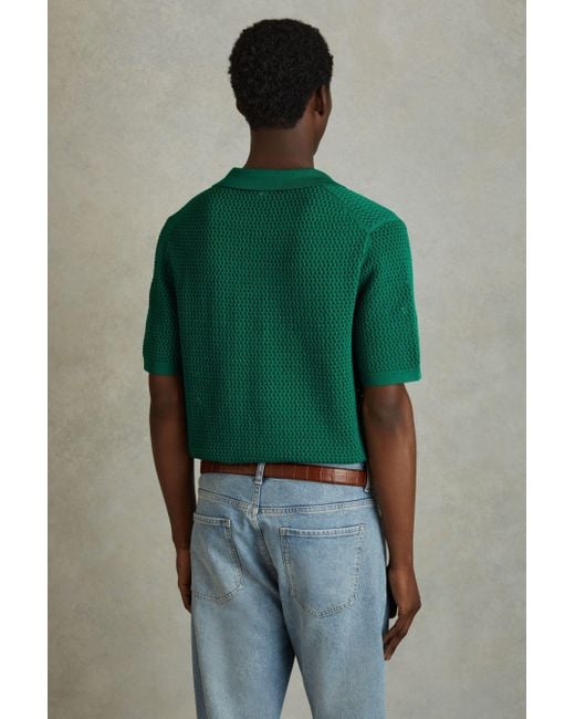 Reiss Fargo - Bright Green Knitted Cuban Collar Polo Shirt, Xs for men