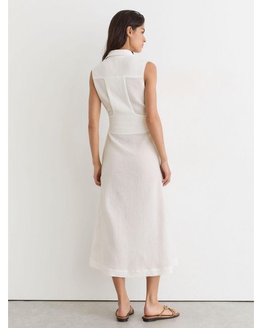 Reiss White Cotton Cheesecloth Belted Shirt Dress