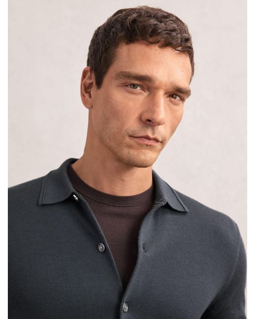 Reiss Blue Merino Wool Button-Through Cardigan for men