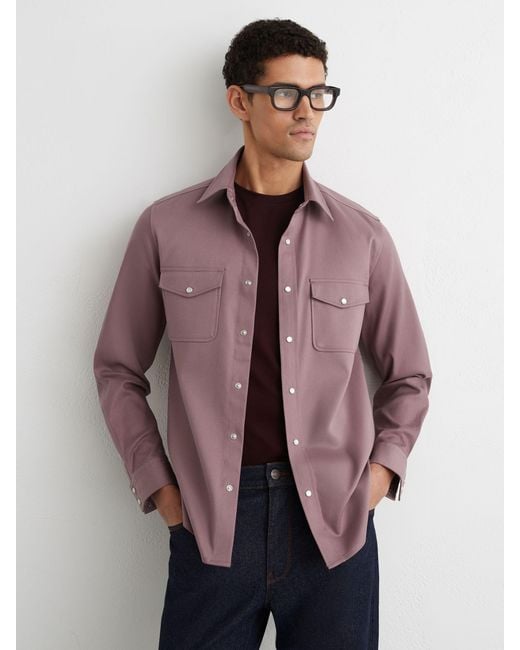 Reiss Purple Cotton-Twill Twin-Pocket Overshirt With Stretch for men