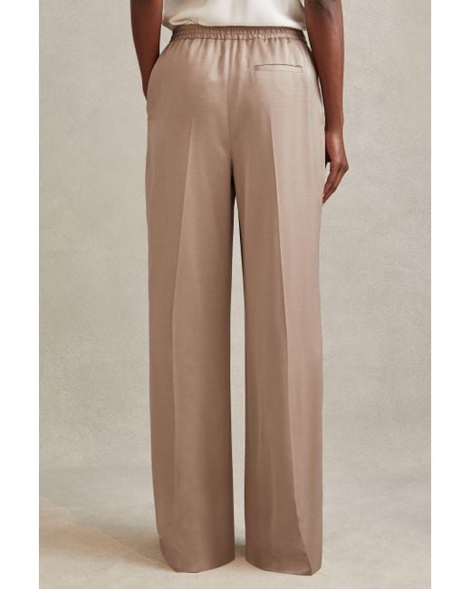 Reiss Natural Cole - Gold Satin Drawstring Wide Leg Trousers