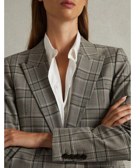 Reiss Brown Tamy - Grey Check Petite Checked Slim Fit Suit Blazer, Us 2
