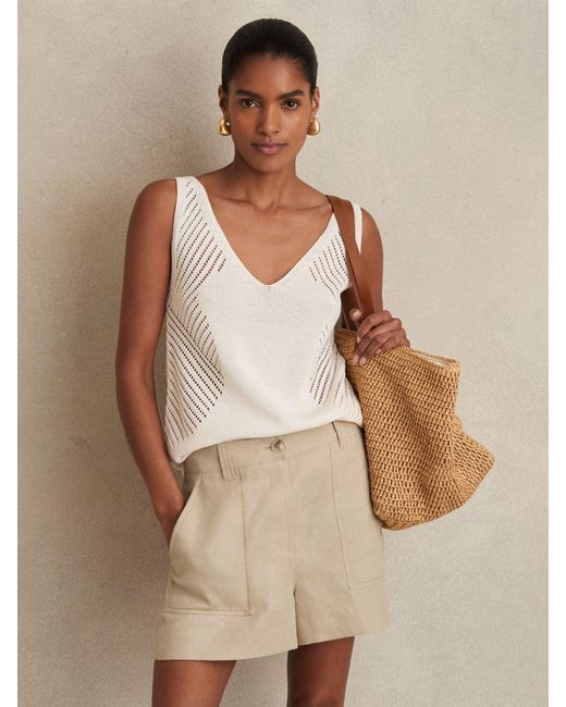Reiss Natural Ashby - Neutral Linen Shorts, Us 12 L