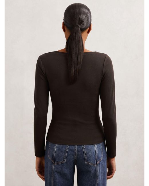 Reiss Black Stretch-Cotton Asymmetric-Neck Top