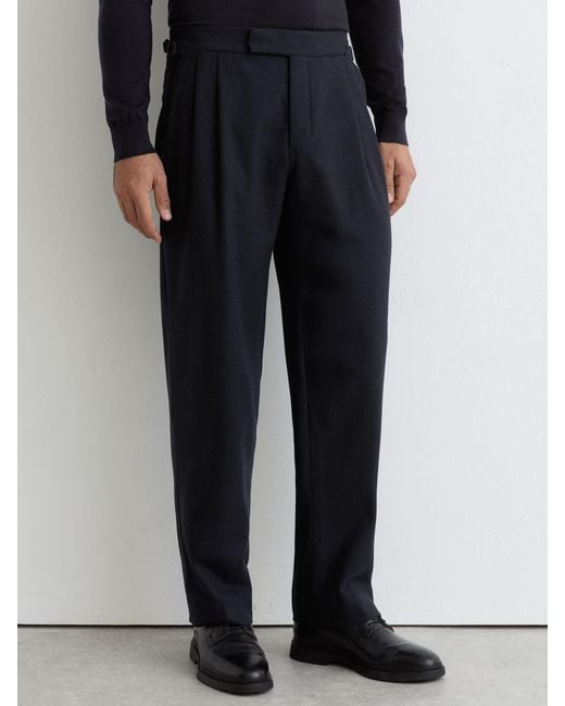 Reiss Blue Naples - Navy Wool-blend Flannel Wide-leg Trousers, 34 for men