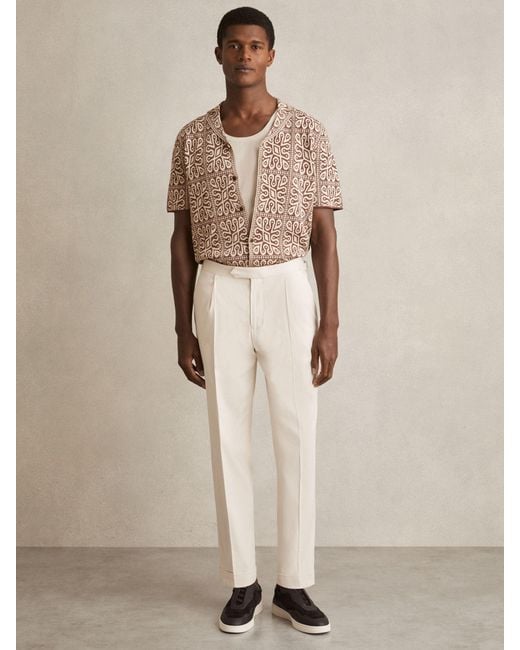 Reiss River - Brown/white Tile Pattern Knit Shirt, L for men