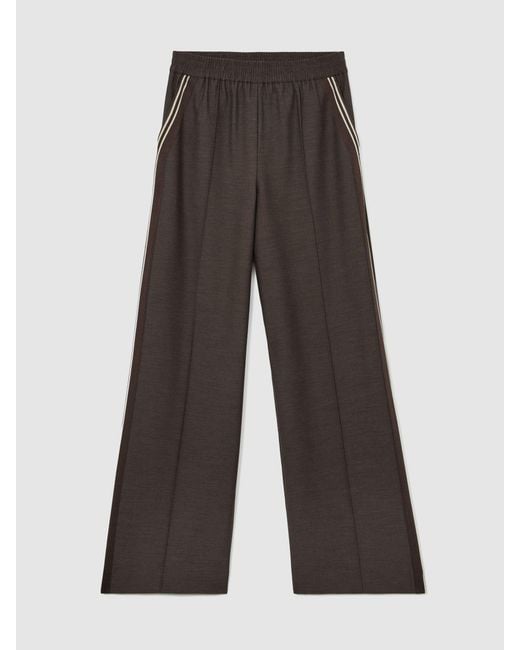 Reiss White Mélange Side-Stripe Wide-Leg Trousers