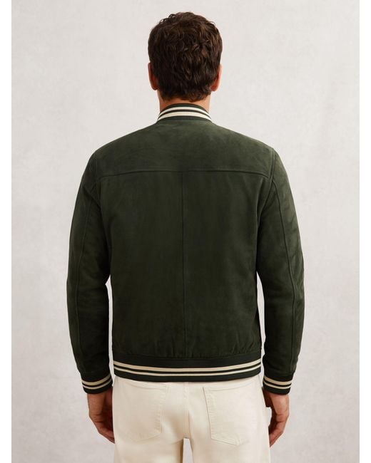 Reiss Black Suede Stripe-Trim Bomber Jacket for men