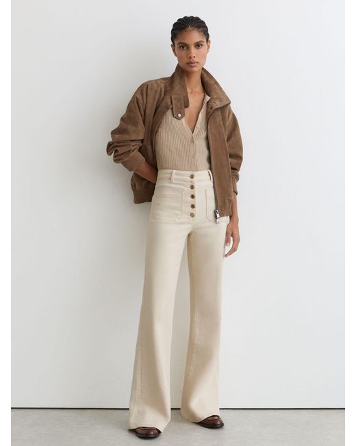 Reiss Natural Cali - Ecru Petite Twin-pocket Button Flared Jeans, Us 22