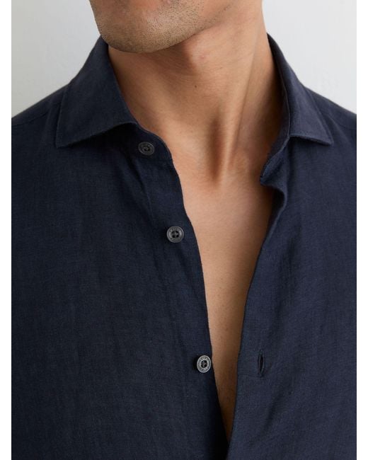 Reiss Blue Ruban - Navy Linen Button-through Shirt, 3xl for men