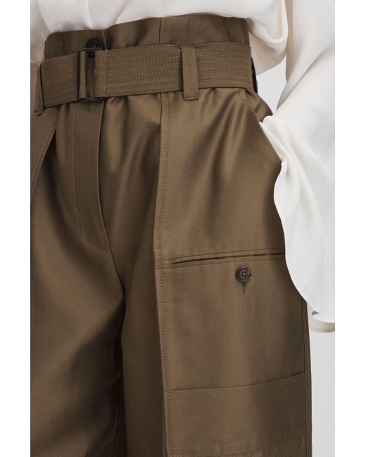 Reiss Natural Maria - Khaki Wide Leg Paper Bag Trousers