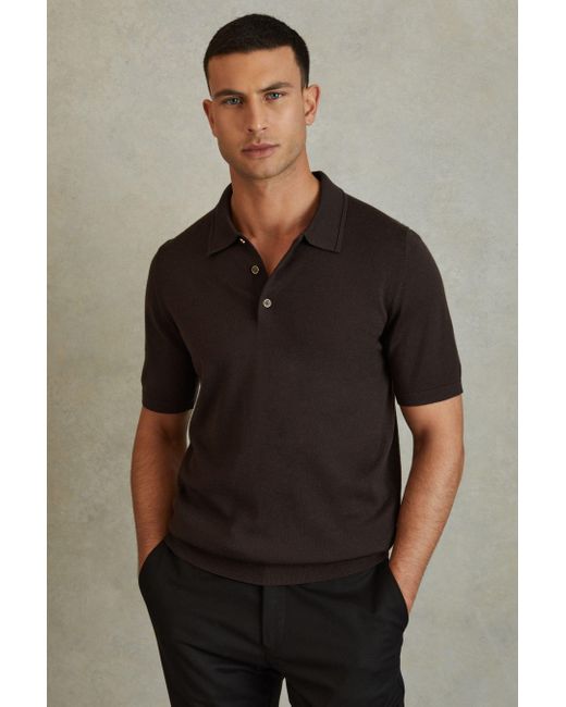 Reiss Manor - Coco Brown Merino Wool Polo Shirt for men