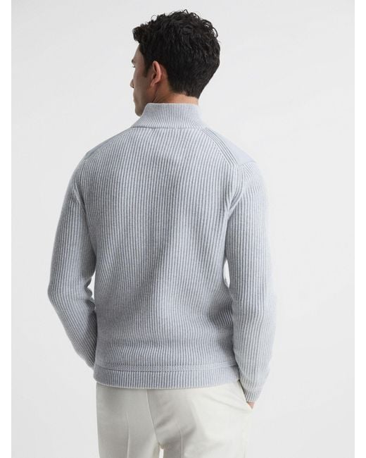 Reiss Gray Trainer - Soft Grey Hybrid Quilt And Knit Zip-through Jacket, L for men