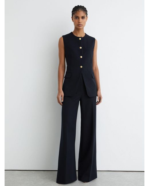 Reiss Blue Button-Through Longline Waistcoat