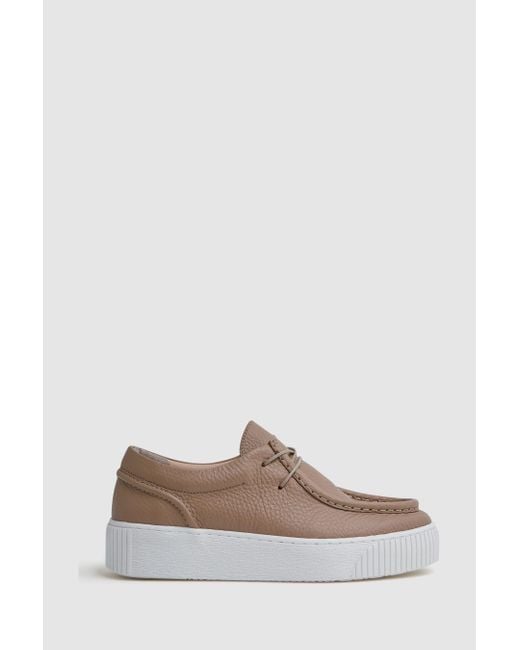 Reiss Gray Avery - Taupe Leather Moccasin Trainers