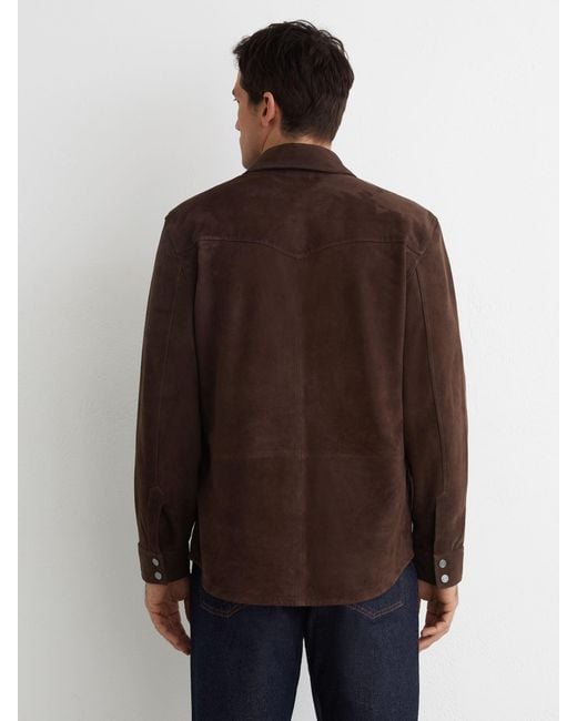 Reiss Finsbury - Chocolate Brown Suede Twin-pocket Trucker Jacket, S for men