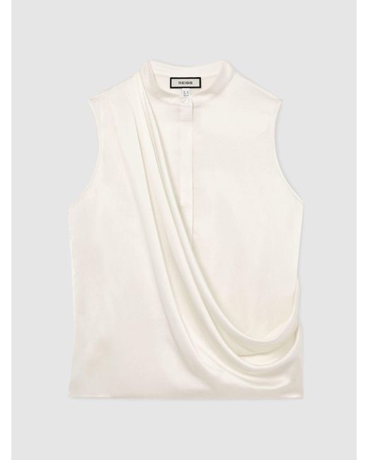 Reiss White Gia - Ivory Silk Draped Sleeveless Top, Us 12