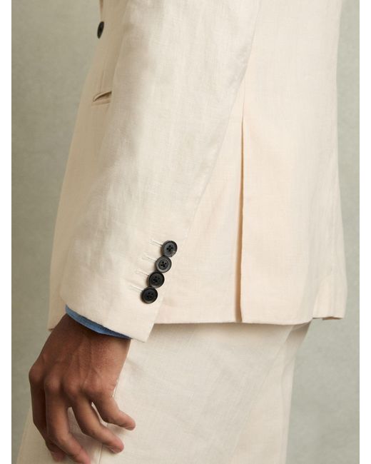 Reiss Gray Kin - Stone Tailored Fit Single Breasted Linen Blazer, 44 for men