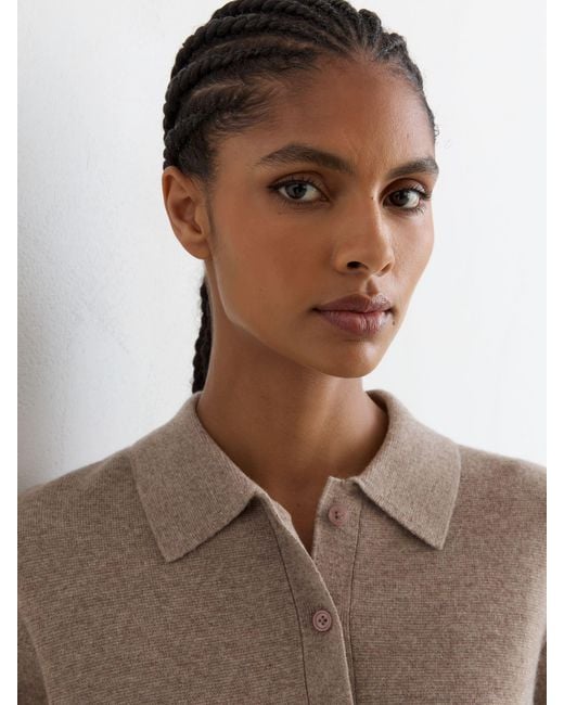 Reiss White Neutral & Chocolate Wool-Blend Rugby-Stripe Polo Top With Cashmere