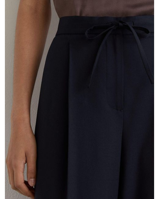 Reiss Blue Petite Wool-Blend Drawstring Wide-Leg Suit Trousers