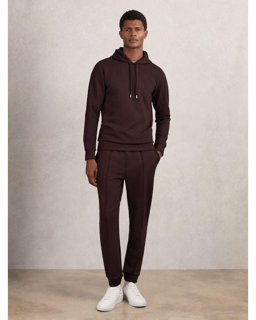 Reiss Brown Interlock Jersey Drawstring Hoodie for men